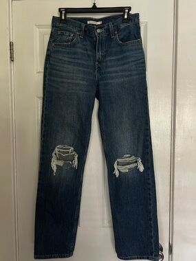 Women’s Levi’s Distressed Straight-Leg Jeans - Dark Blue